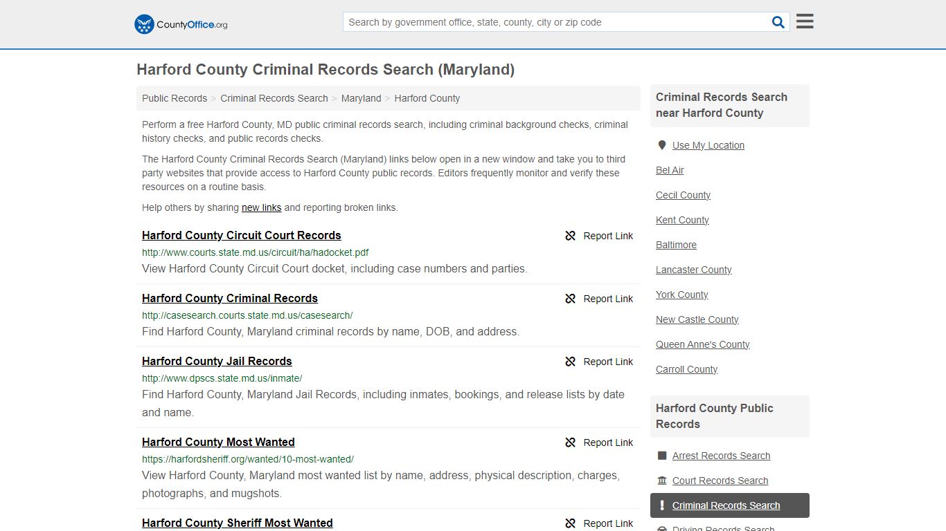 Harford County Criminal Records Search (Maryland) - County Office
