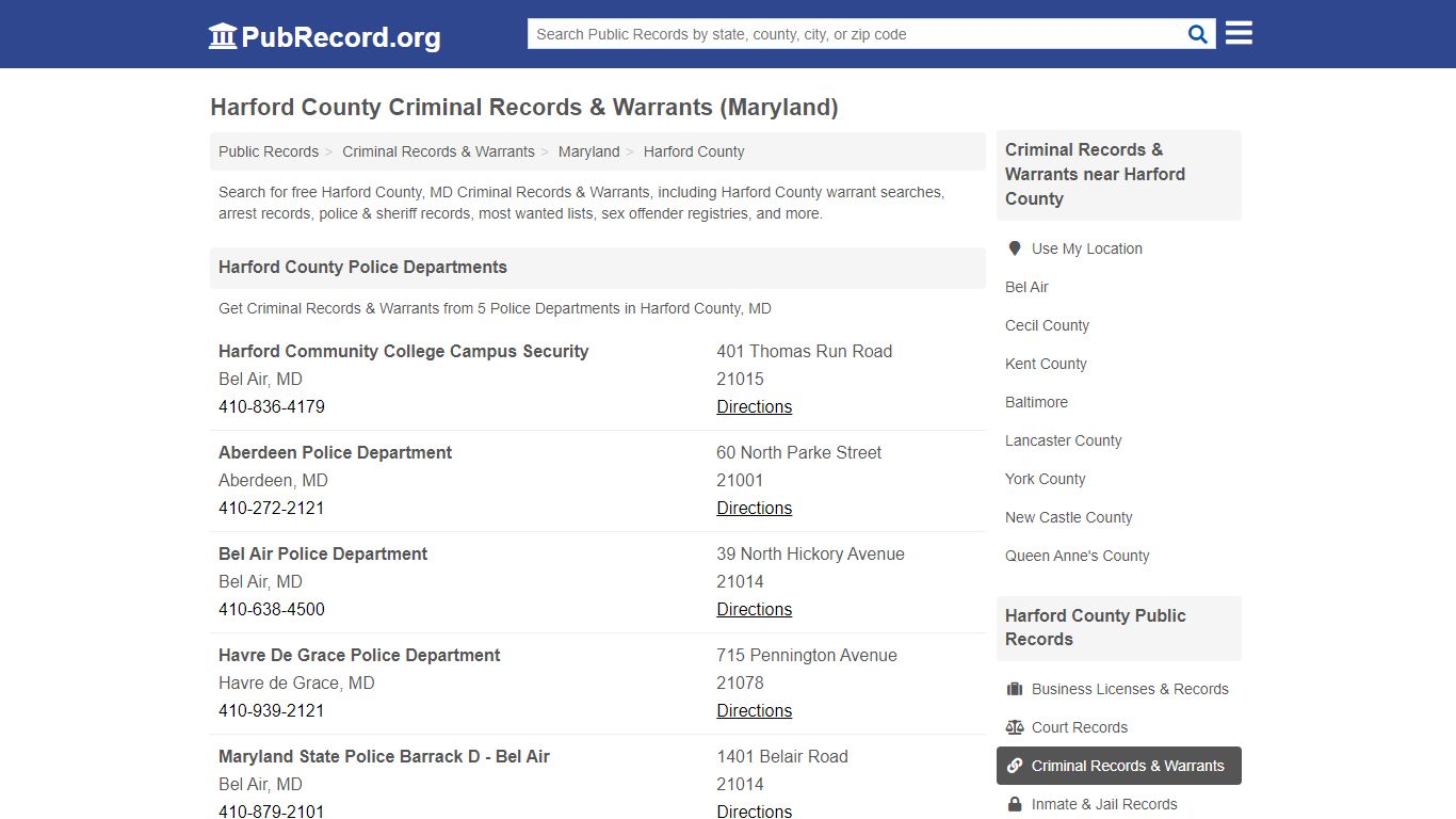 Harford County Criminal Records & Warrants (Maryland)